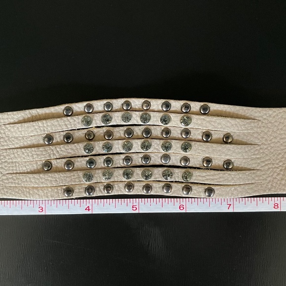 Rhinestone and Metal Leather Cuff Bracelet - Picture 2 of 2